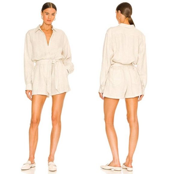 Marissa Webb Rowan Linen Button Down Romper Flax Women's Size: 4 NWOT - Picture 9 of 9